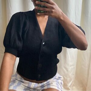 Zara black puff sleeve knit sweater top